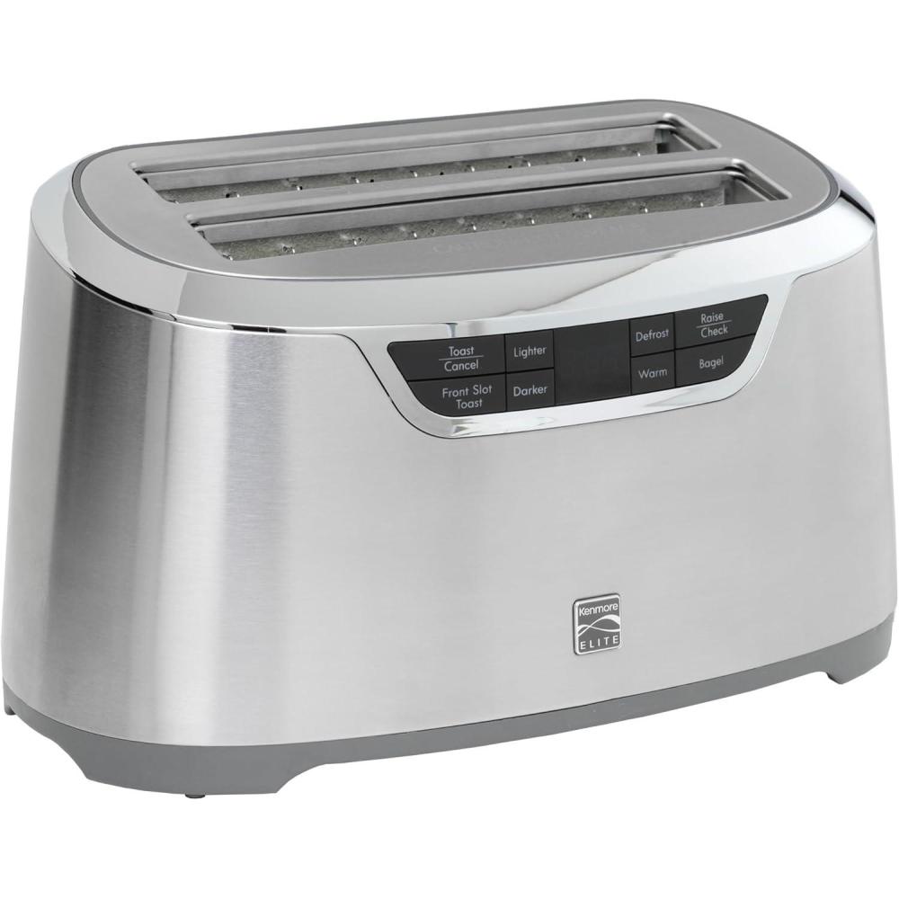 image:imageKenmore Elite 4Slice Long Slot Toaster Silver OneTouch AutoLift Stainless Steel Adjustable Browning Defrost Digital Countdown Timer Retractable Cord Toast Bagels Waffles English MuffinsSilver