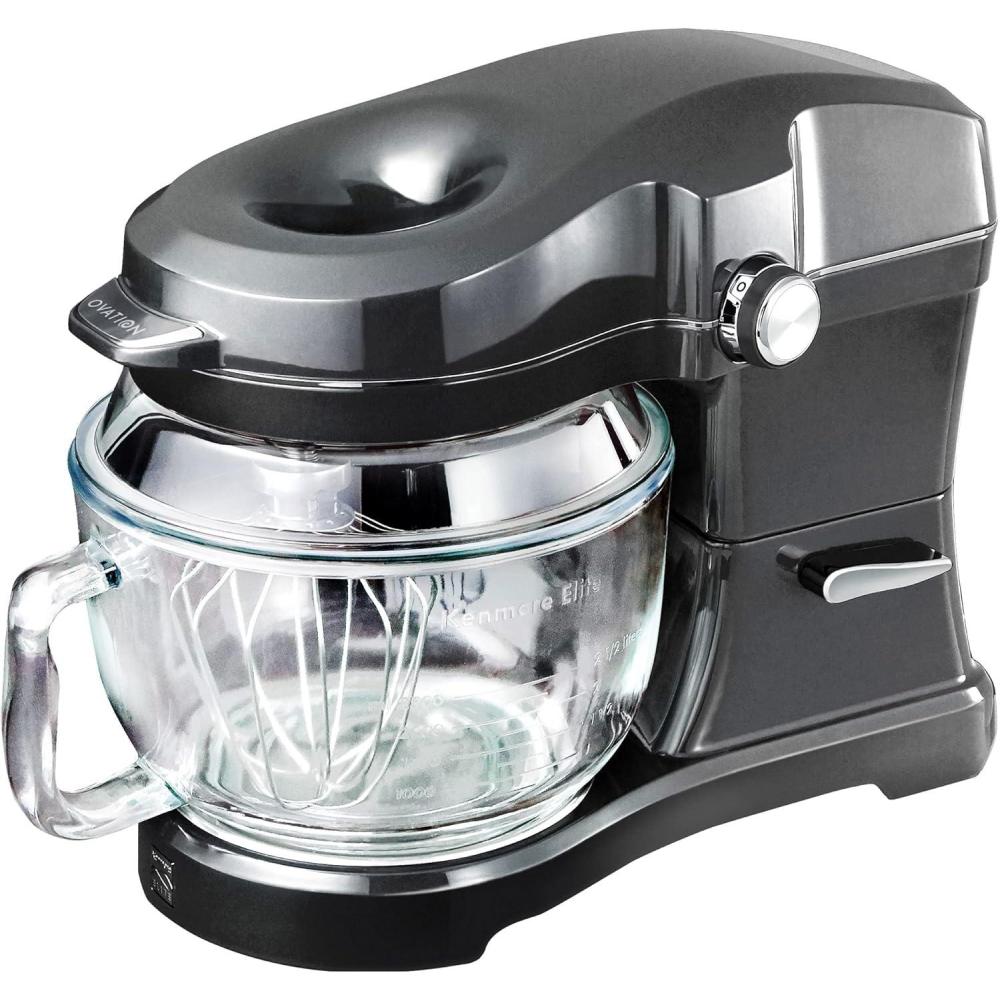 image:imageKenmore Elite Ovation 5 Qt Stand Mixer 500 Watts with Revolutionary PourIn Top Tilt Head Flat Beater Whisk Dough Hook 360degree Splash Guard Glass Bowl LED Light Metallic Grey