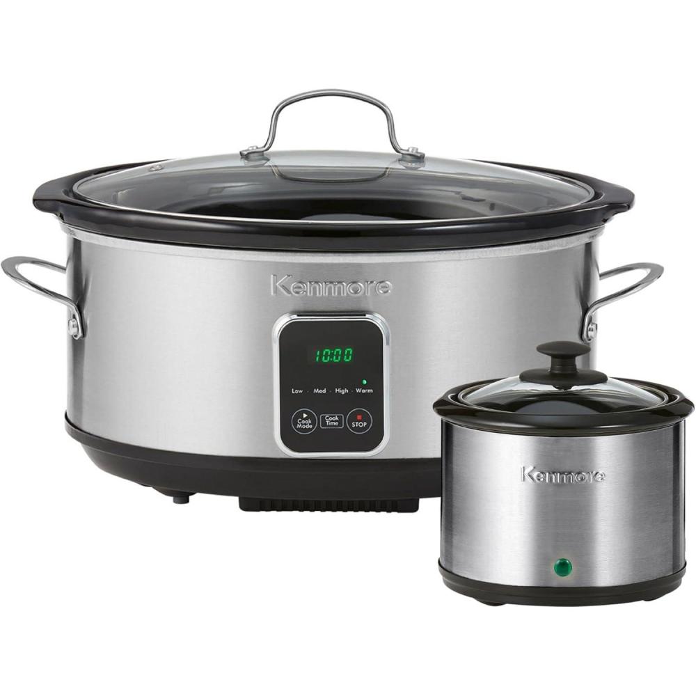 image:imageKenmore Programmable 7 qt 66L Slow Cooker with Dipper SauceWarmer Black and Silver Stainless Steel Digital Display OneTouch Controls Braise Simmer Sous Vide Stew Soup Chili Curry7 Quarts
