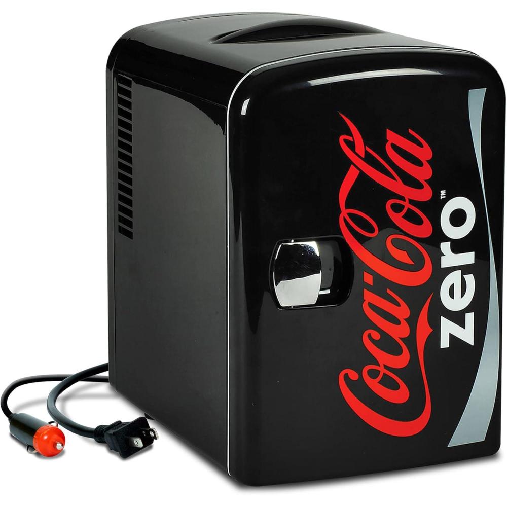 image:imageKoolatron Coke Zero Mini Fridge Refrigerator for Bedroom Skincare Office Portable Table Top Beverage Cooler 12V 110V Refrigerador For Drinks Soda Wine Use In Car Dorm Outdoor Patio 6 Can