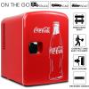 Coca Cola Mini Fridge for Bedroom Skincare Cosmatic Office 4L Small Refrigerator 6 Can Mini Dorm Fridge Portable Cooler 12V DC 110V AC Personal Travel Snacks Drinks Red