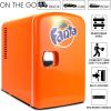 Fanta Mini Fridge – 6 Can Refrigerator for Bedroom Office, Portable Table Top Beverage Cooler, 12V 110V Refrigerador For Drinks, Soda, Wines, Use In Car, Dorm, Outdoor, Patio(Fanta)
