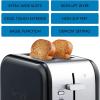Kenmore 2-Slice Toaster, Black Stainless Steel, Extra Wide Slots, Bagel and Defrost Functions, 9 Browning Levels, Removable Crumb Tray, for Bread, Toast, English Muffin, Toaster Strudel(Black)