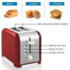 Kenmore 2-Slice Toaster, Black Stainless Steel, Extra Wide Slots, Bagel and Defrost Functions, 9 Browning Levels, Removable Crumb Tray, for Bread, Toast, English Muffin, Toaster Strudel(Red)