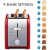 Kenmore 2-Slice Toaster, Black Stainless Steel, Extra Wide Slots, Bagel and Defrost Functions, 9 Browning Levels, Removable Crumb Tray, for Bread, Toast, English Muffin, Toaster Strudel(Red)