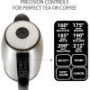 Kenmore Electric Kettle – Cordless Digital Calentador De Agua, Stainless Steel Instant Tea Pot, Preset Temperature Control, Automatic Shut-Off, Rapid Boil, Hot Water Boiling Heater, 1.7 Liter Silver(Silver)