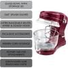 Kenmore Ovation 500W Electric Stand Mixer – 10‑Speed Tilt‑Head Household Kitchen Batidora with 5QT Glass Bowl, Splash Guard, Flat Beater, Dough Hook & Whisk, Professional Stand Mixer Red(Red)