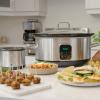 Kenmore Programmable 7 qt (6.6L) Slow Cooker with Dipper Sauce-Warmer, Black and Silver, Stainless Steel, Digital Display, One-Touch Controls, Braise, Simmer, Sous Vide, Stew, Soup, Chili, Curry(7 Quarts)