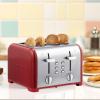 Kenmore Toaster 4 Slice – Extra Wide Slot Countertop Kitchen Appliance, Defrost Function, Grille-Pain, 9 Shade Settings, Compact Design, Easy Clean Crumb Tray, Bread Bagel, Stainless Steel & Red(Red)