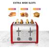 Kenmore Toaster 4 Slice – Extra Wide Slot Countertop Kitchen Appliance, Defrost Function, Grille-Pain, 9 Shade Settings, Compact Design, Easy Clean Crumb Tray, Bread Bagel, Stainless Steel & Red(Red)