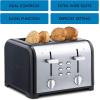 Kenmore Toaster 4 Slice – Extra Wide Slot Countertop Kitchen Appliance, Defrost Function, Grille-Pain, 9 Shade Settings, Compact Design, Easy Clean Crumb Tray, Bread Bagel, Stainless Steel & Red(Black)