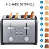 Kenmore Toaster 4 Slice – Extra Wide Slot Countertop Kitchen Appliance, Defrost Function, Grille-Pain, 9 Shade Settings, Compact Design, Easy Clean Crumb Tray, Bread Bagel, Stainless Steel & Red(Black)