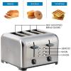 Kenmore Toaster 4 Slice – Extra Wide Slot Countertop Kitchen Appliance, Defrost Function, Grille-Pain, 9 Shade Settings, Compact Design, Easy Clean Crumb Tray, Bread Bagel, Stainless Steel & Red(Silver)