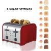 Kenmore Toaster 4 Slice – Extra Wide Slot Countertop Kitchen Appliance, Defrost Function, Grille-Pain, 9 Shade Settings, Compact Design, Easy Clean Crumb Tray, Bread Bagel, Stainless Steel & Red(Red)