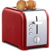 Kenmore 2-Slice Toaster, Black Stainless Steel, Extra Wide Slots, Bagel and Defrost Functions, 9 Browning Levels, Removable Crumb Tray, for Bread, Toast, English Muffin, Toaster Strudel(Red)