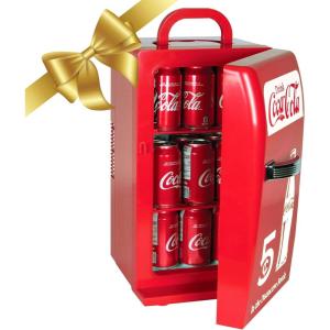 Coca Cola Mini Fridge – 18 Can Refrigerator for Bedroom Office, Portable Table Top Beverage Cooler, 12V 110V Refrigerador For Drink, Soda, Wine, Use In Car, Dorm, Outdoor, Patio