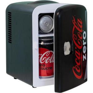 Coke Zero Mini Fridge – 6 Can Refrigerator for Bedroom Office, Portable Table Top Beverage Cooler, 12V 110V Refrigerador For Drinks, Soda, Wine Use In Car, Dorm, Outdoor, Patio