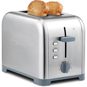Kenmore 2-Slice Toaster, Black Stainless Steel, Extra Wide Slots, Bagel and Defrost Functions, 9 Browning Levels, Removable Crumb Tray, for Bread, Toast, English Muffin, Toaster Strudel(Stainless Steel)