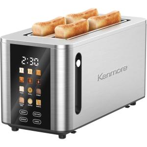 Kenmore 4-Slice Toaster with Dual Controls, Matte Black and gray, Wide Slots, Self-Adjusting Bread Guides, Adjustable Browning, 6 Shade Settings, Toast, Bagels, Waffles, English Muffins(4 Slice)