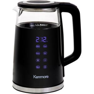 Kenmore Electric Kettle – Cordless Digital Calentador De Agua, Stainless Steel Instant Tea Pot, Preset Temperature Control, Automatic Shut-Off, Rapid Boil, Hot Water Boiling Heater, 1.7 Liter Silver(Black)