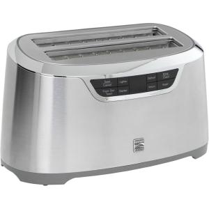 Kenmore Elite 4-Slice Long Slot Toaster Silver, One-Touch Auto-Lift, Stainless Steel, Adjustable Browning, Defrost, Digital Countdown Timer, Retractable Cord, Toast, Bagels, Waffles, English Muffins(Silver)