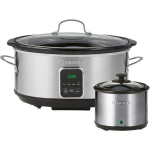 Kenmore Programmable 7 qt (6.6L) Slow Cooker with Dipper Sauce-Warmer, Black and Silver, Stainless Steel, Digital Display, One-Touch Controls, Braise, Simmer, Sous Vide, Stew, Soup, Chili, Curry(7 Quarts)
