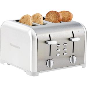 Kenmore Toaster 4 Slice – Extra Wide Slot Countertop Kitchen Appliance, Defrost Function, Grille-Pain, 9 Shade Settings, Compact Design, Easy Clean Crumb Tray, Bread Bagel, Stainless Steel & Red(White)