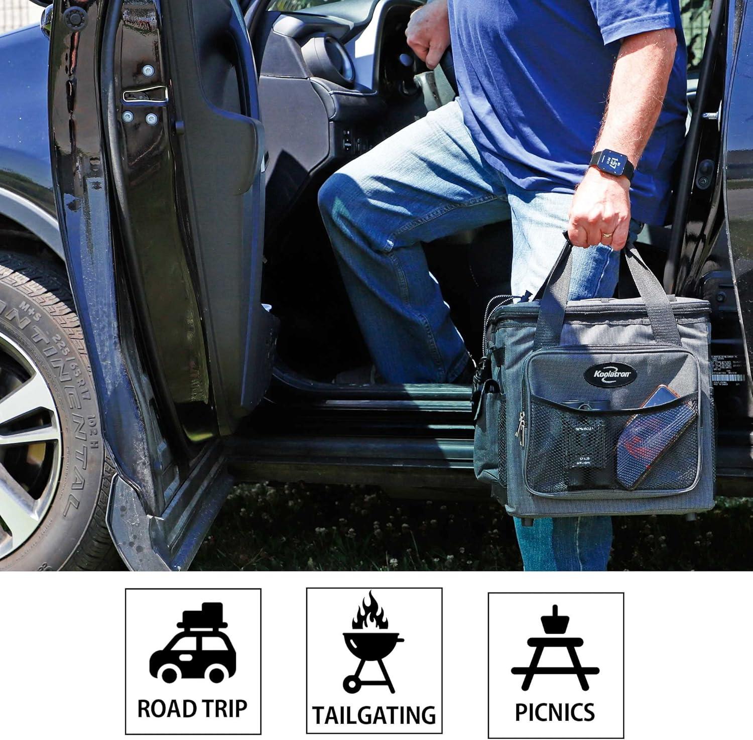 image:imageKoolatron Electric Portable Cooler Plug in 12V Car Cooler Bag 26 qt 25 L BlackGray SoftSided Portable Car Fridge wDC Power Cord Adjustable Shoulder Strap Cord Storage Road Trip