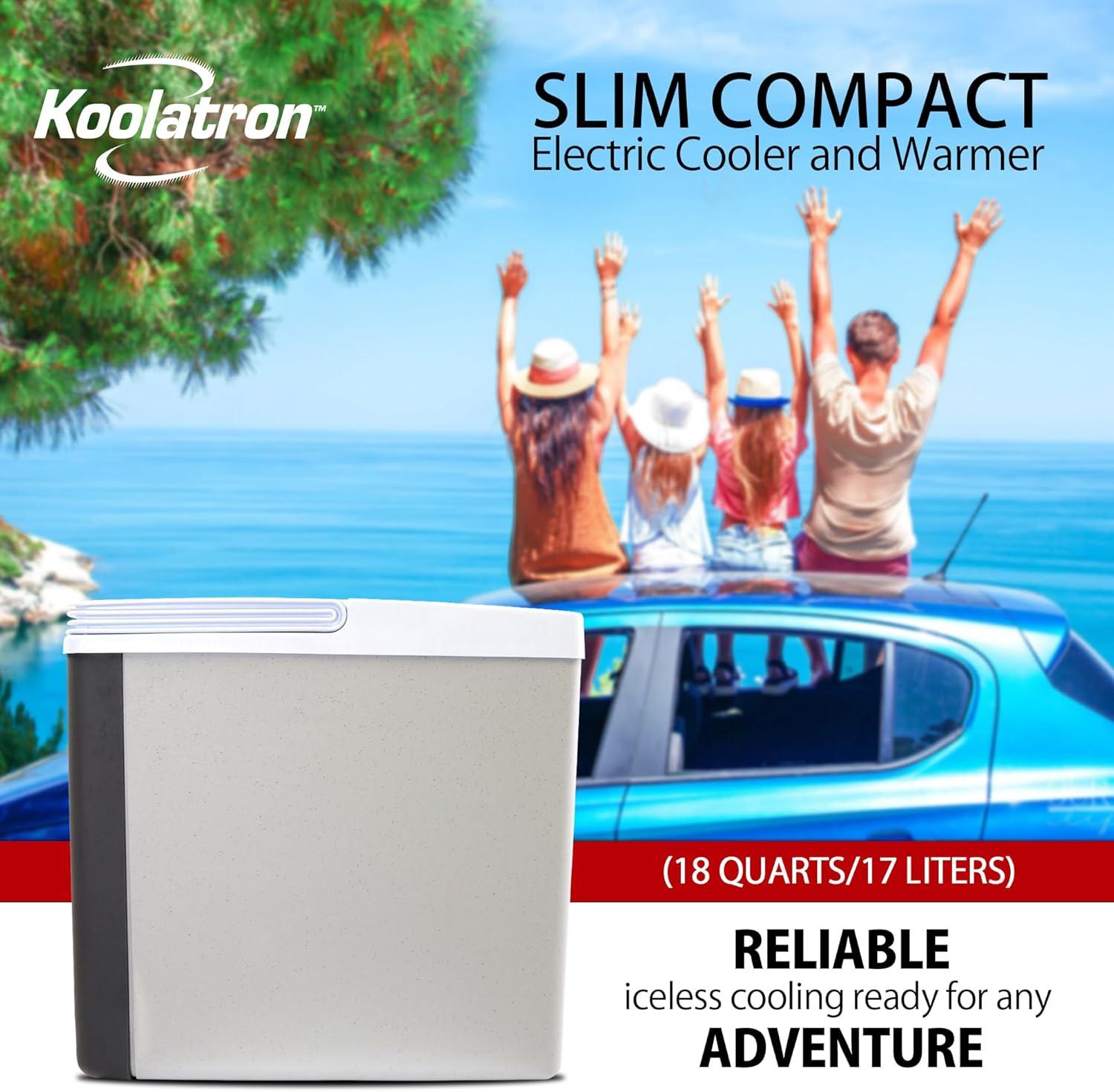 image:imageKoolatron Electric Portable Cooler Plug in 12V Car CoolerWarmer 18 qt 17 L No Ice Thermo Electric Portable Fridge for Camping Travel Road Trips Trucking with 12 Volt DC Power Cord GrayWhite