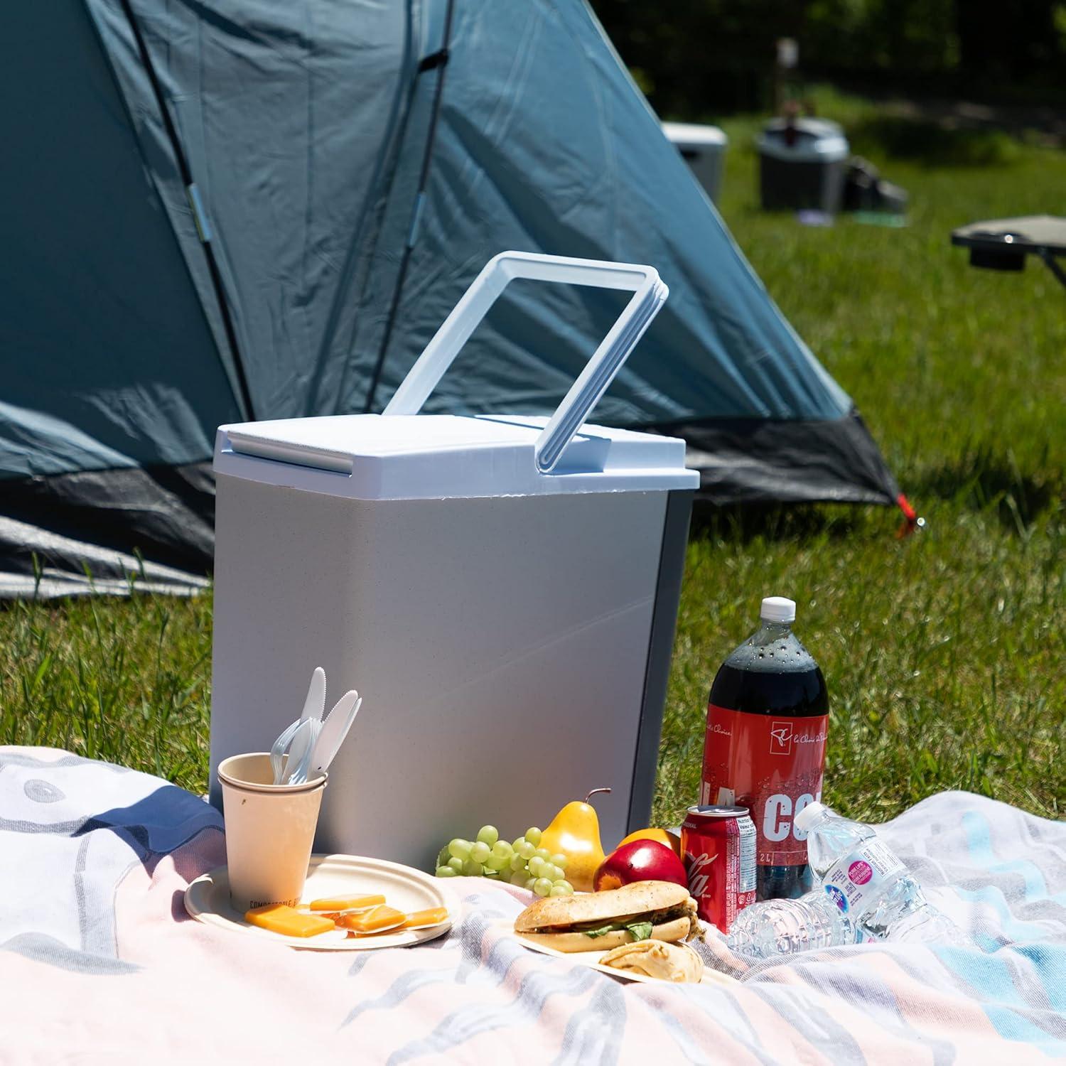 image:imageKoolatron Electric Portable Cooler Plug in 12V Car CoolerWarmer 18 qt 17 L No Ice Thermo Electric Portable Fridge for Camping Travel Road Trips Trucking with 12 Volt DC Power Cord GrayWhite