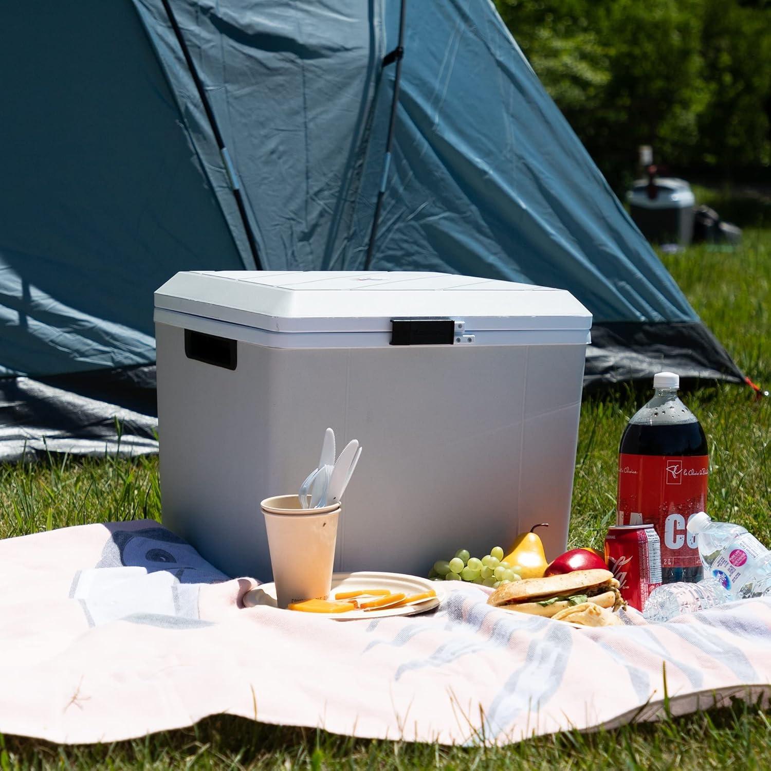 image:imageKoolatron Electric Portable Cooler Plug in 12V Car CoolerWarmer 27 L 29 qt No Ice Thermo Electric Portable Fridge for Camping Travel Road Trips Trucking with 12 Volt DC PowerGrayWhite