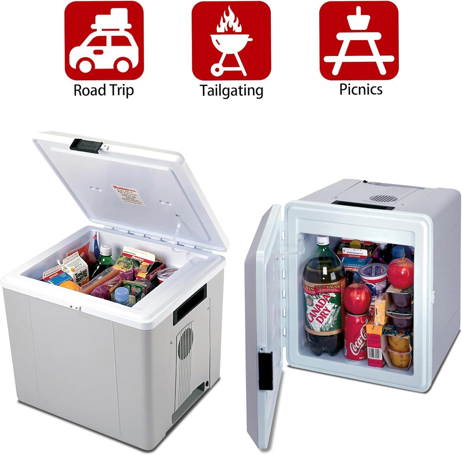 image:imageKoolatron Electric Portable Cooler Plug in 12V Car CoolerWarmer 27 L 29 qt No Ice Thermo Electric Portable Fridge for Camping Travel Road Trips Trucking with 12 Volt DC PowerGrayWhite