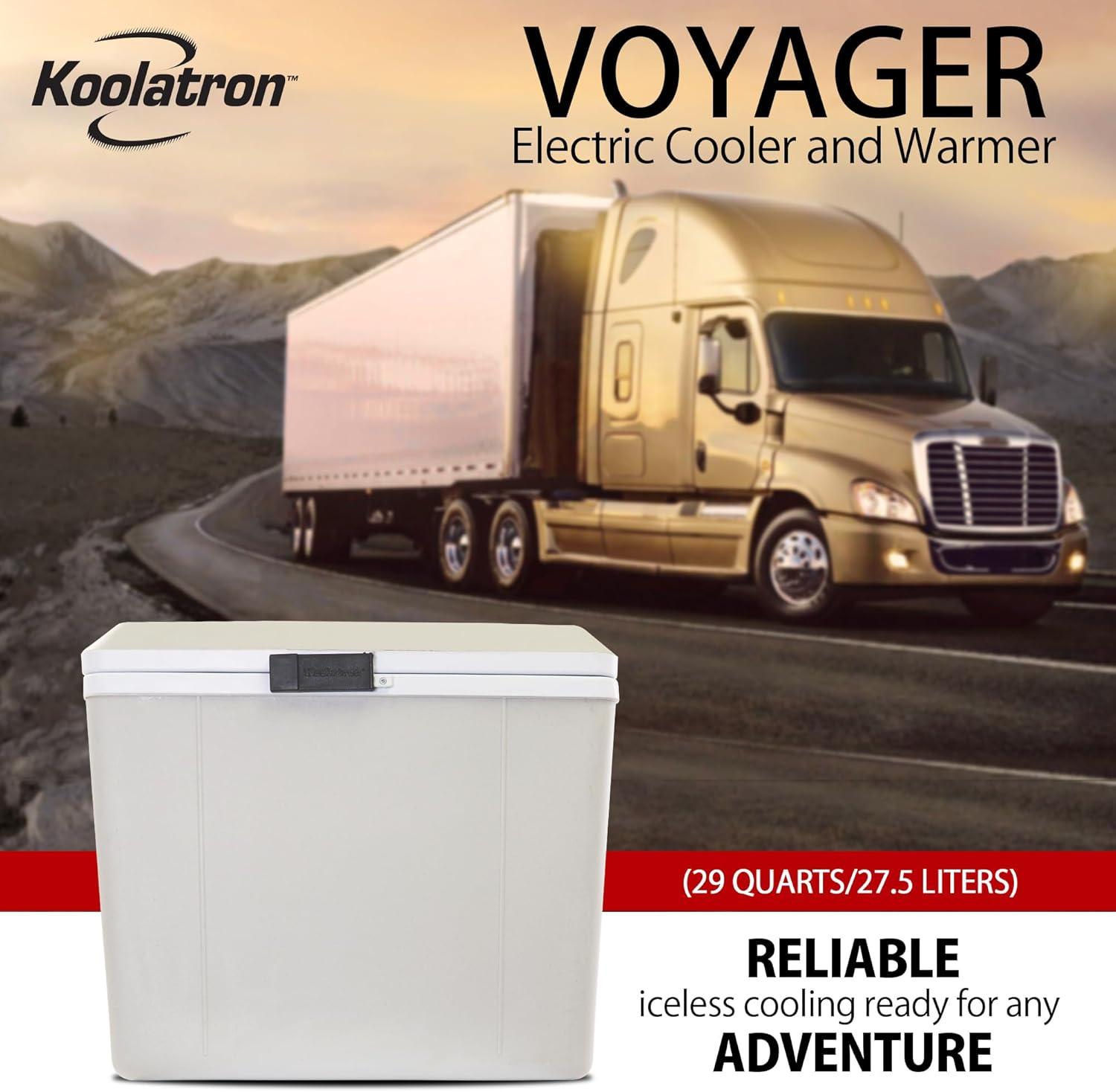 image:imageKoolatron Electric Portable Cooler Plug in 12V Car CoolerWarmer 27 L 29 qt No Ice Thermo Electric Portable Fridge for Camping Travel Road Trips Trucking with 12 Volt DC PowerGrayWhite