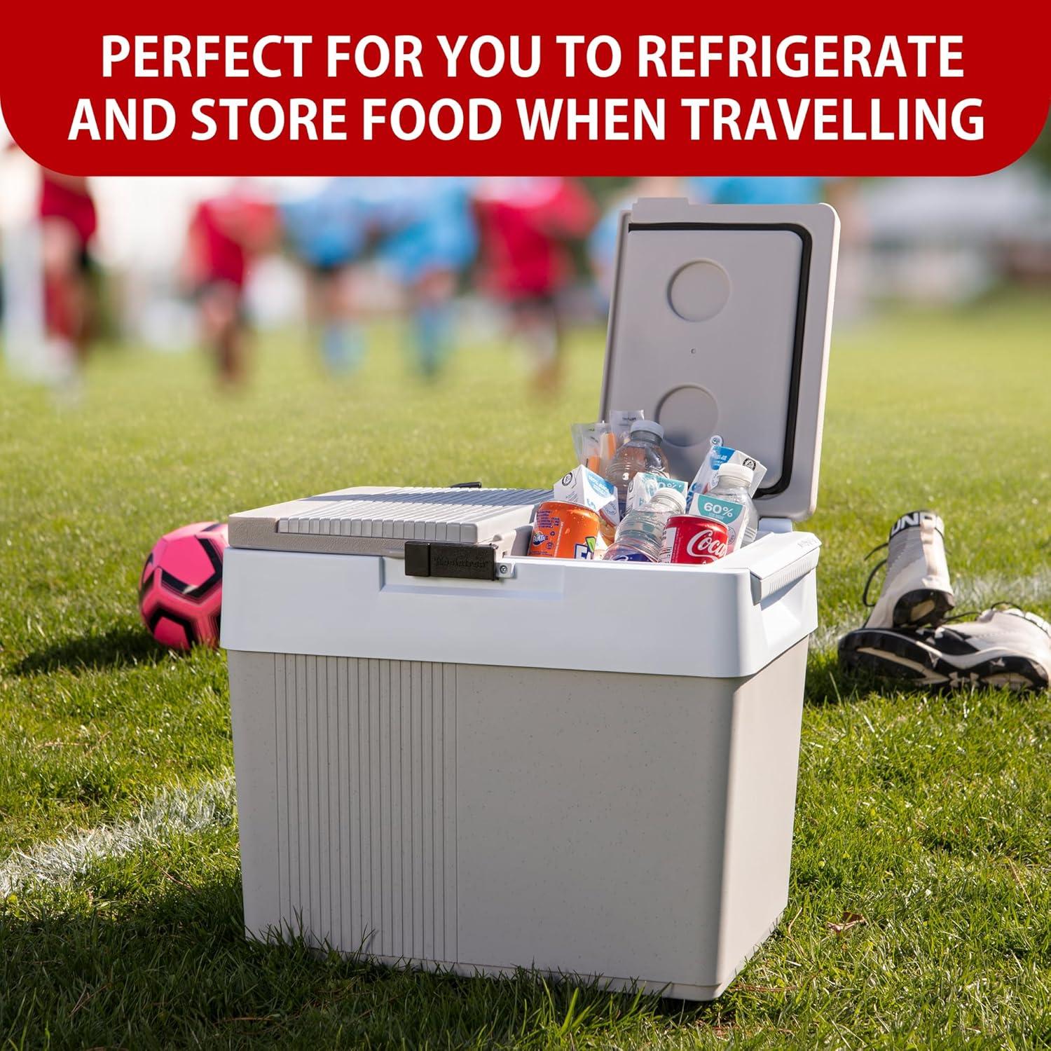 image:imageKoolatron Electric Portable Cooler Plug in 12V Car CoolerWarmer 33 qt 31 LNo Ice Thermo Electric Portable Fridge for Camping Travel Road Trips Trucking with 12 Volt DC Power Cord GrayWhite