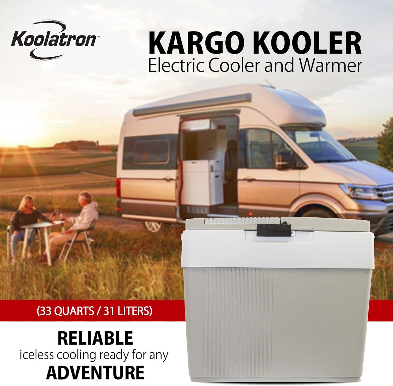 image:imageKoolatron Electric Portable Cooler Plug in 12V Car CoolerWarmer 33 qt 31 LNo Ice Thermo Electric Portable Fridge for Camping Travel Road Trips Trucking with 12 Volt DC Power Cord GrayWhite