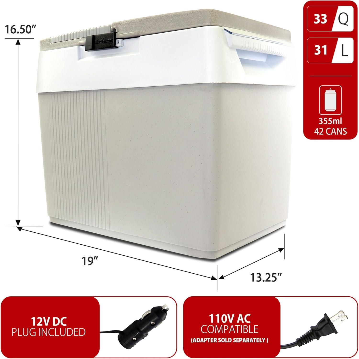 image:imageKoolatron Electric Portable Cooler Plug in 12V Car CoolerWarmer 33 qt 31 LNo Ice Thermo Electric Portable Fridge for Camping Travel Road Trips Trucking with 12 Volt DC Power Cord GrayWhite