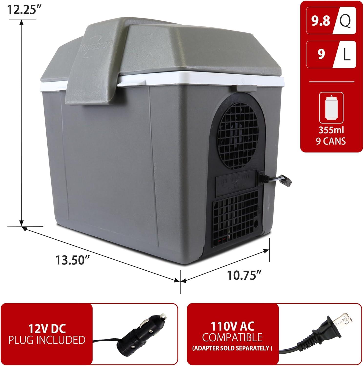 image:imageKoolatron Electric Portable Cooler Plug in 12V Car CoolerWarmer 98 qt 9 L No Ice Thermo Electric portable Fridge for camping Travel Road Trips Trucking with 12 Volt DC Power Cord GrayWhite