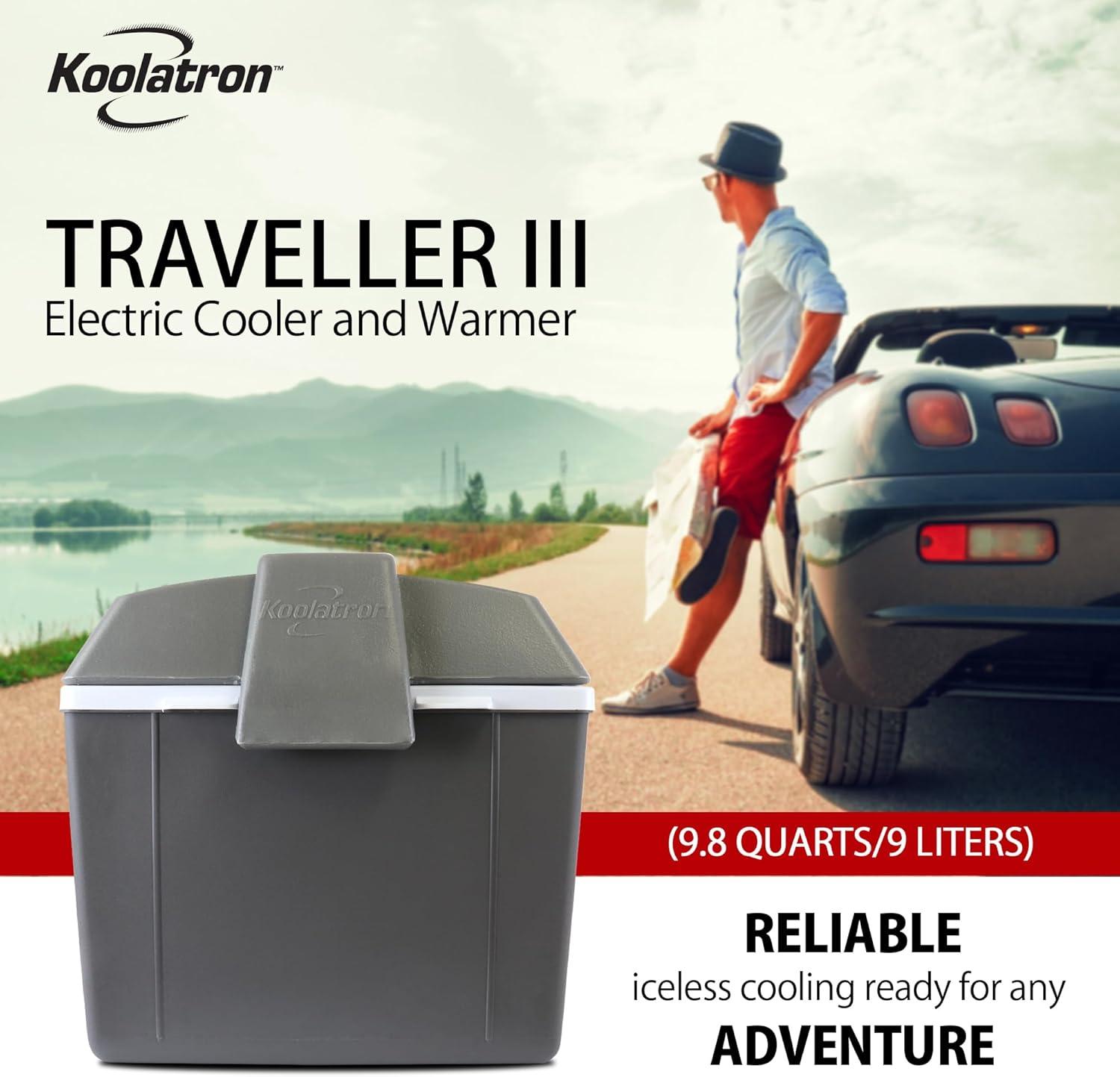 image:imageKoolatron Electric Portable Cooler Plug in 12V Car CoolerWarmer 98 qt 9 L No Ice Thermo Electric portable Fridge for camping Travel Road Trips Trucking with 12 Volt DC Power Cord GrayWhite
