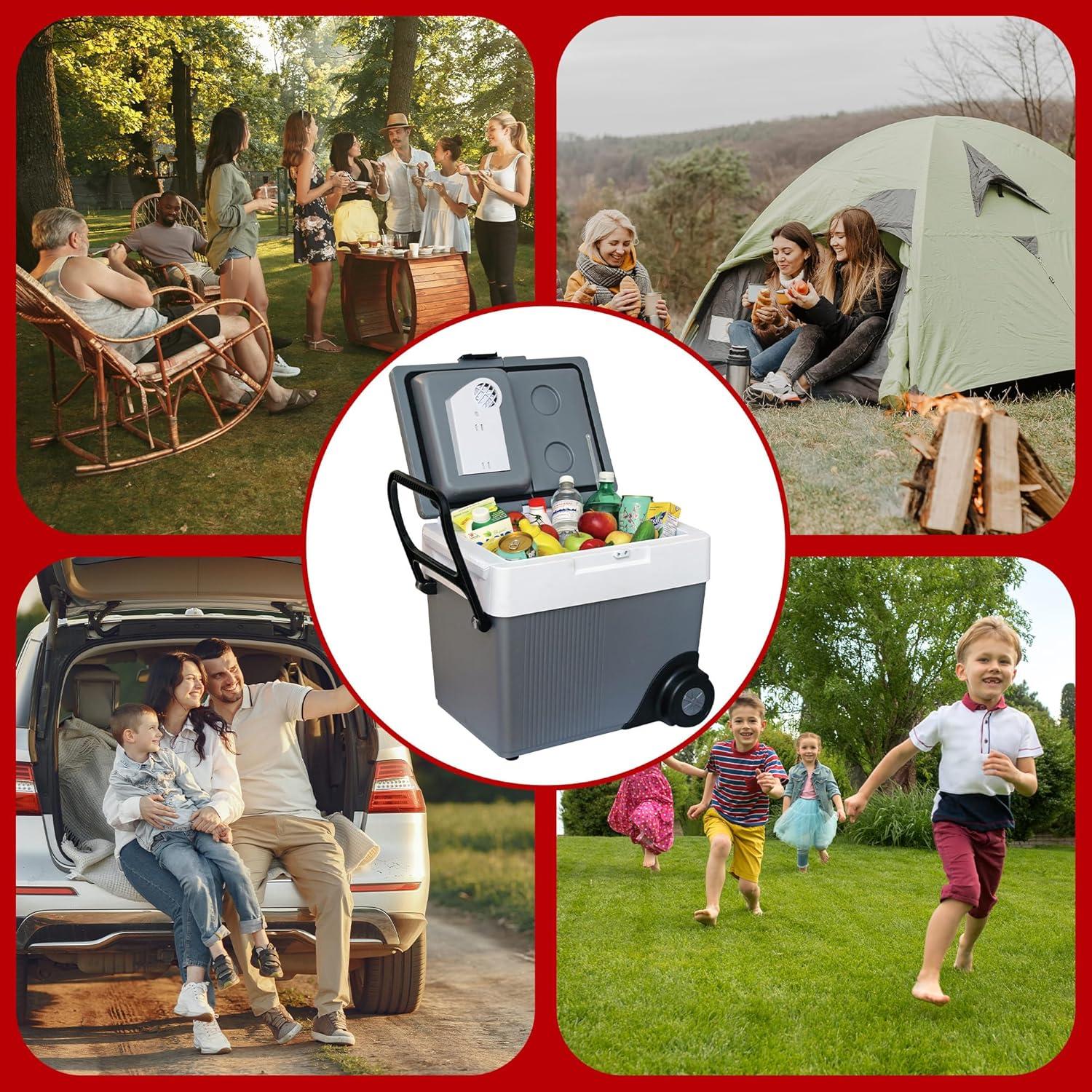 image:imageKoolatron Thermoelectric Iceless 12V CoolerWarmer 33 qt 31 L wWheels Portable Electric Rolling Car Fridge w 12 Volt DC Power Cord GreyWhite Travel Road Trips Camping Made in North AmericaW65
