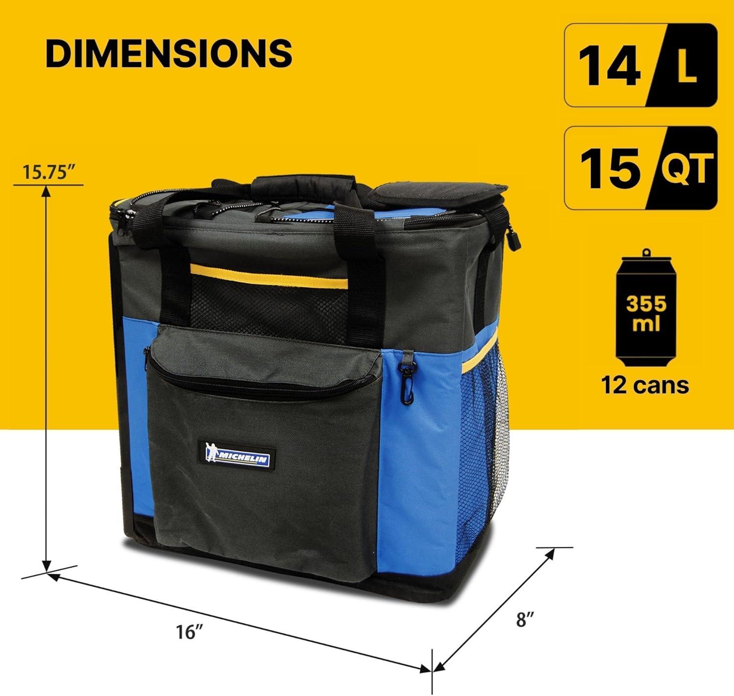 image:imageMichelin Electric Portable Cooler Plug in 12V Car CoolerWarmer 15 qt 14 L Portable Car Fridge wUSB Charging PortwDC Power Cord Shoulder Strap Cord Storage Travel Fishing Trucking Road Trip