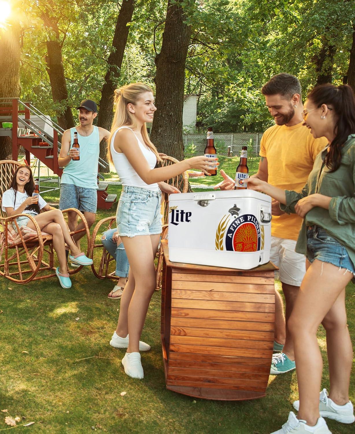 image:imageMiller Light Ice Chest Cooler Portable Ice Bucket with Bottle Opener Vintage Style Insulated for Camping Beach Picnic RV BBQs Tailgating Fishing SteelBelted 85 Can Ice Box 51L 54 qt