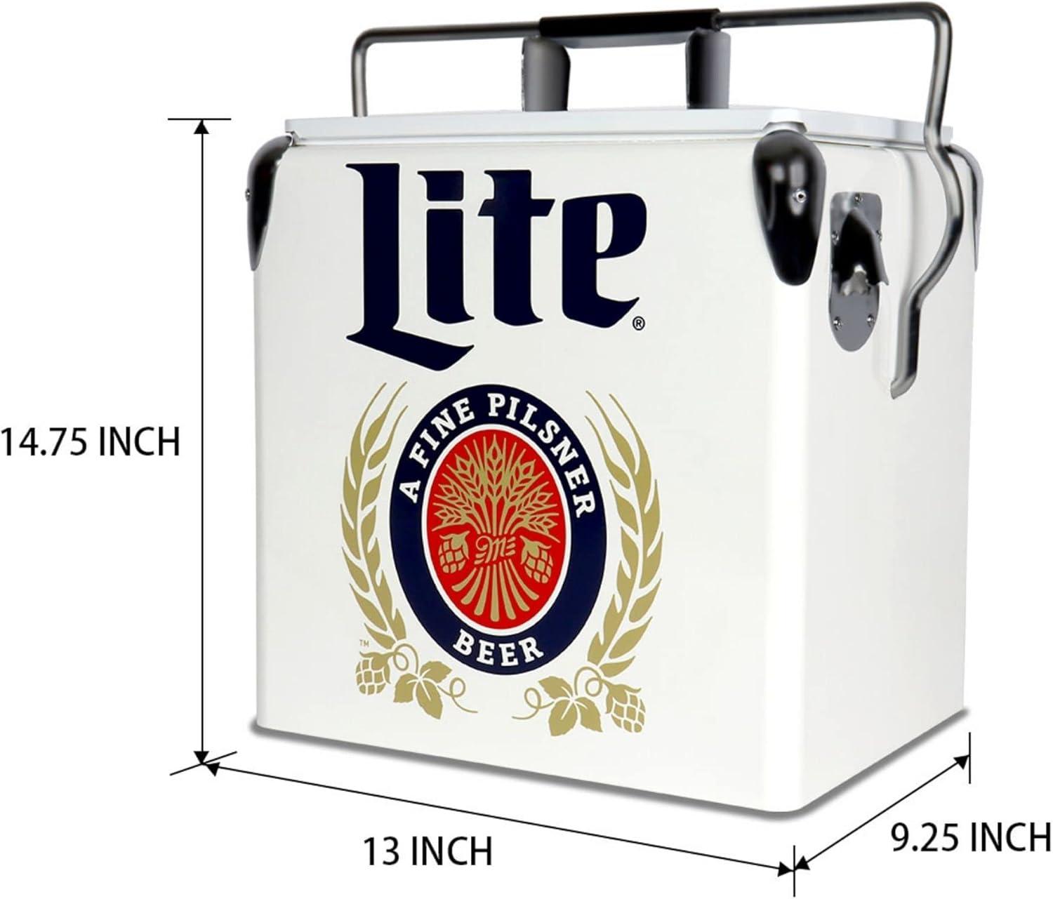 image:imageMiller Light Retro Ice Chest Cooler 18 Can Ice Box Portable Ice Bucket with Bottle Opener Vintage Style Insulated for Camping Beach Picnic RV BBQs Tailgating Fishing 13L 14 qt