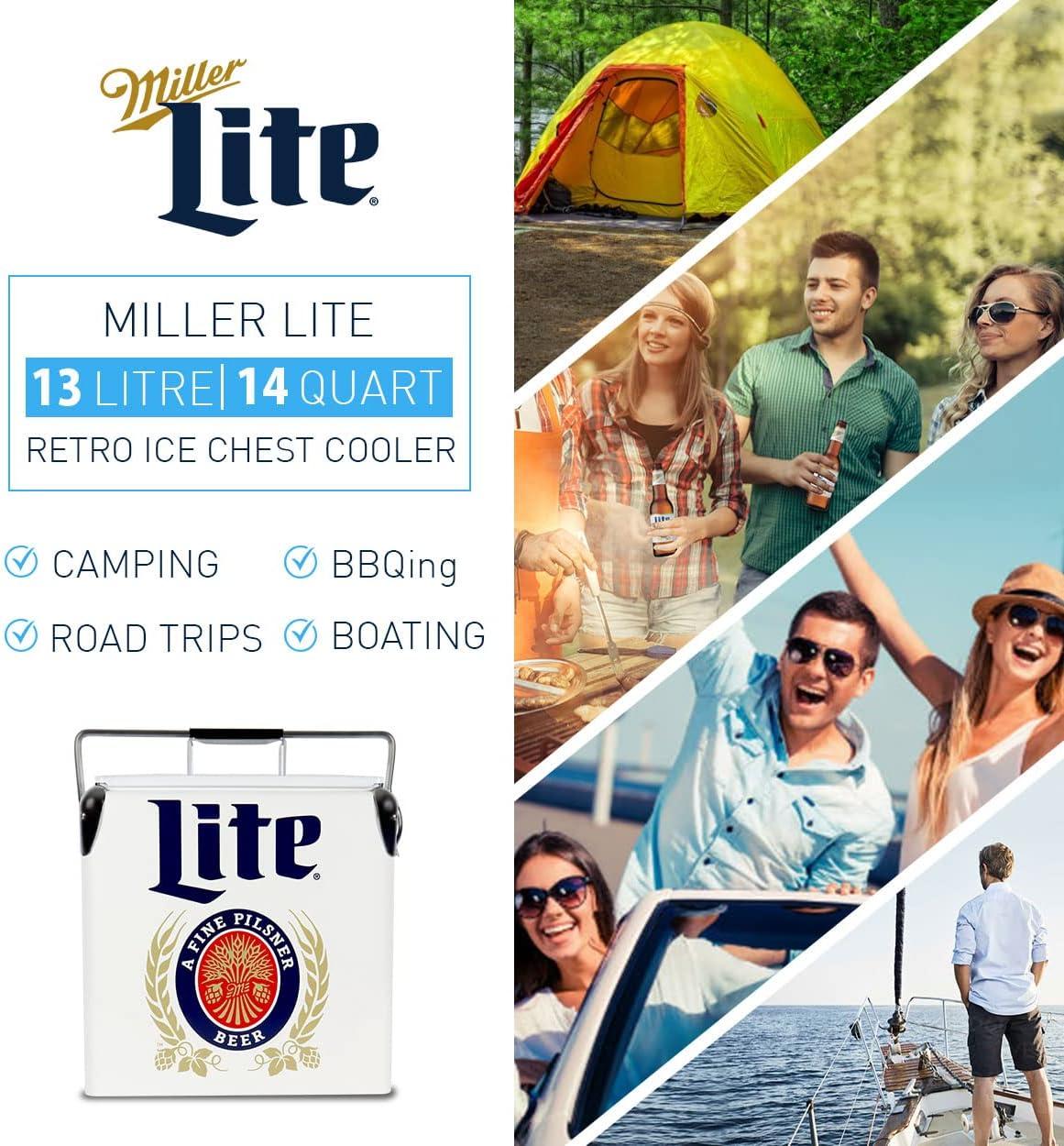 image:imageMiller Light Retro Ice Chest Cooler Portable Ice Bucket with Bottle Opener Vintage Style Insulated for Camping Beach Picnic RV BBQs Tailgating Fishing 18 Can Ice Box 13L 14 qt