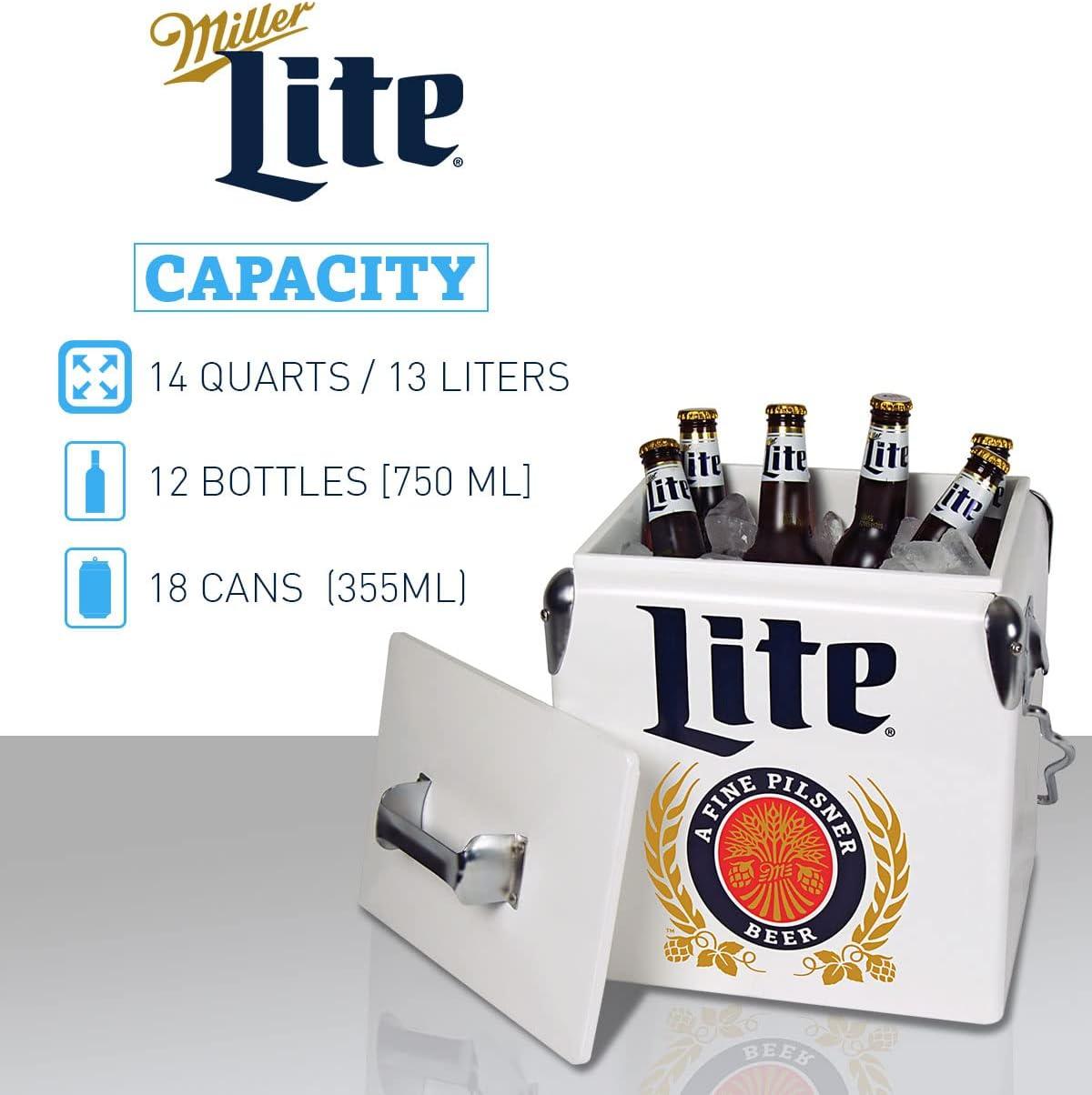 image:imageMiller Light Retro Ice Chest Cooler Portable Ice Bucket with Bottle Opener Vintage Style Insulated for Camping Beach Picnic RV BBQs Tailgating Fishing 18 Can Ice Box 13L 14 qt
