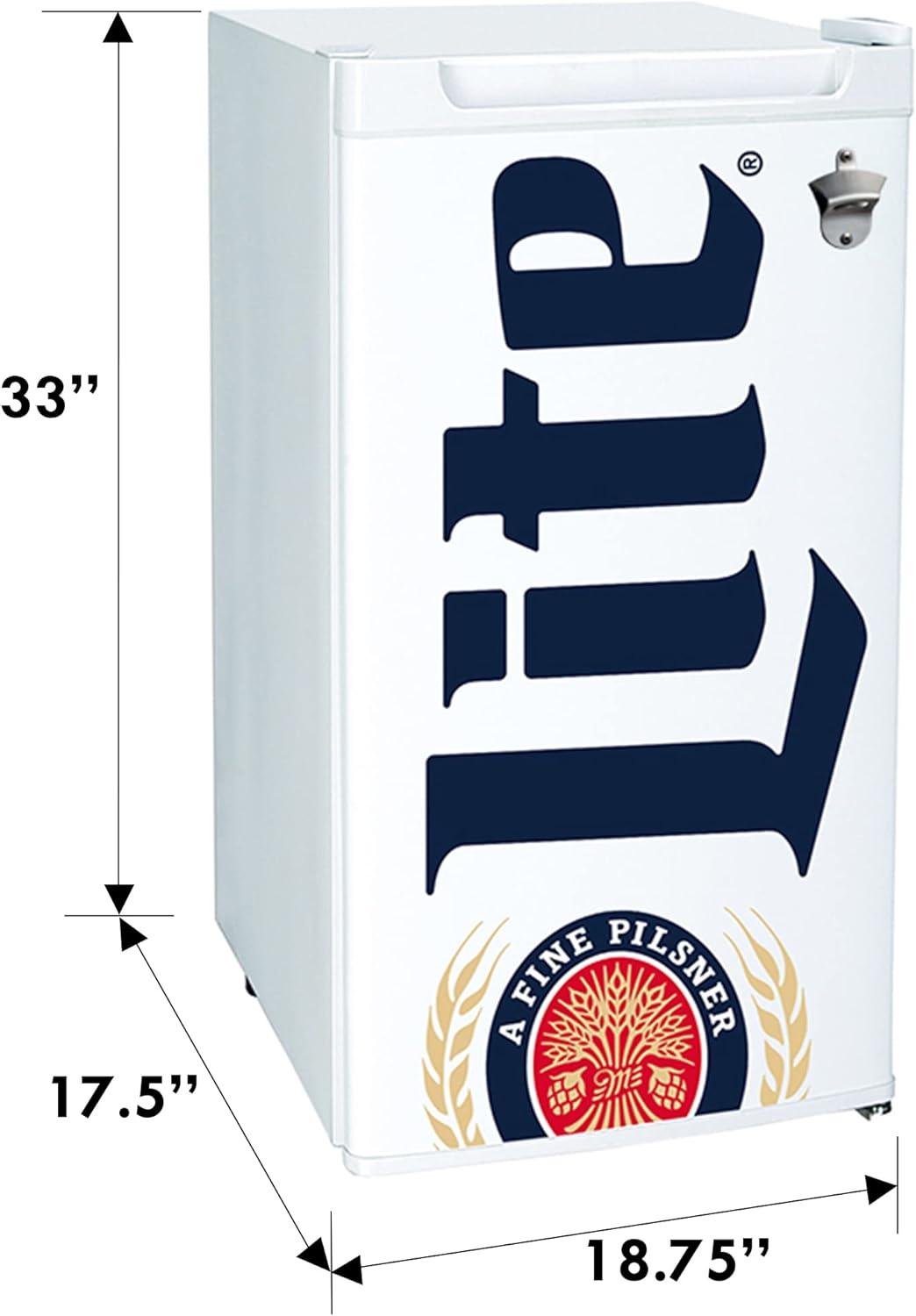 image:imageMiller Lite Koolatron Compact Fridge Bottle Opener 90 L 95 Quart 32 Cubic Foot for Snacks Frozen Meals Beverages Juice Beer Den Dorm Office Games Room or RV