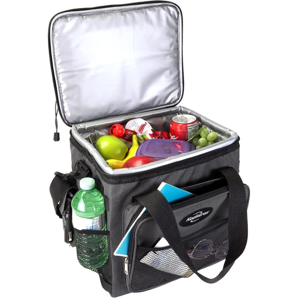 image:imageKoolatron Electric Portable Cooler Plug in 12V Car Cooler Bag 14 qt 13 L BlackGray SoftSided Portable Car Fridge wDC Power Cord Adjustable Shoulder Strap Cord Storage Road Trip