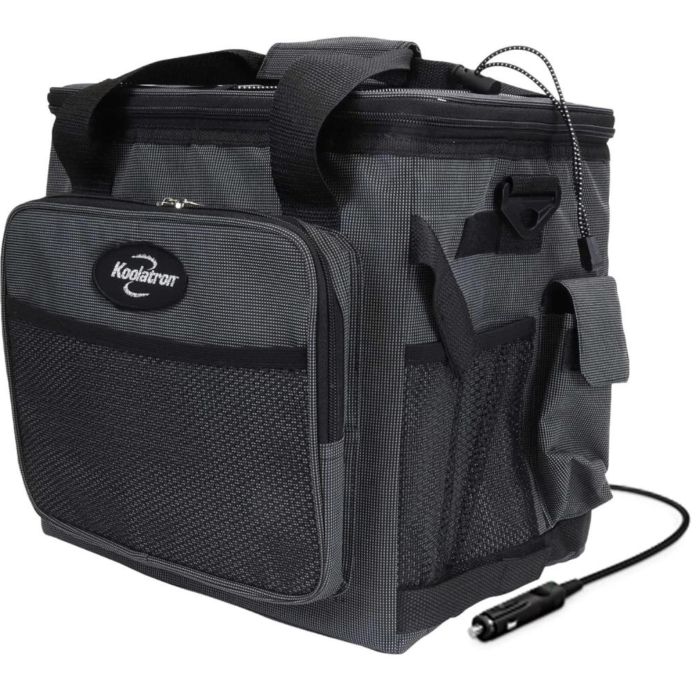 image:imageKoolatron Electric Portable Cooler Plug in 12V Car Cooler Bag 26 qt 25 L BlackGray SoftSided Portable Car Fridge wDC Power Cord Adjustable Shoulder Strap Cord Storage Road Trip