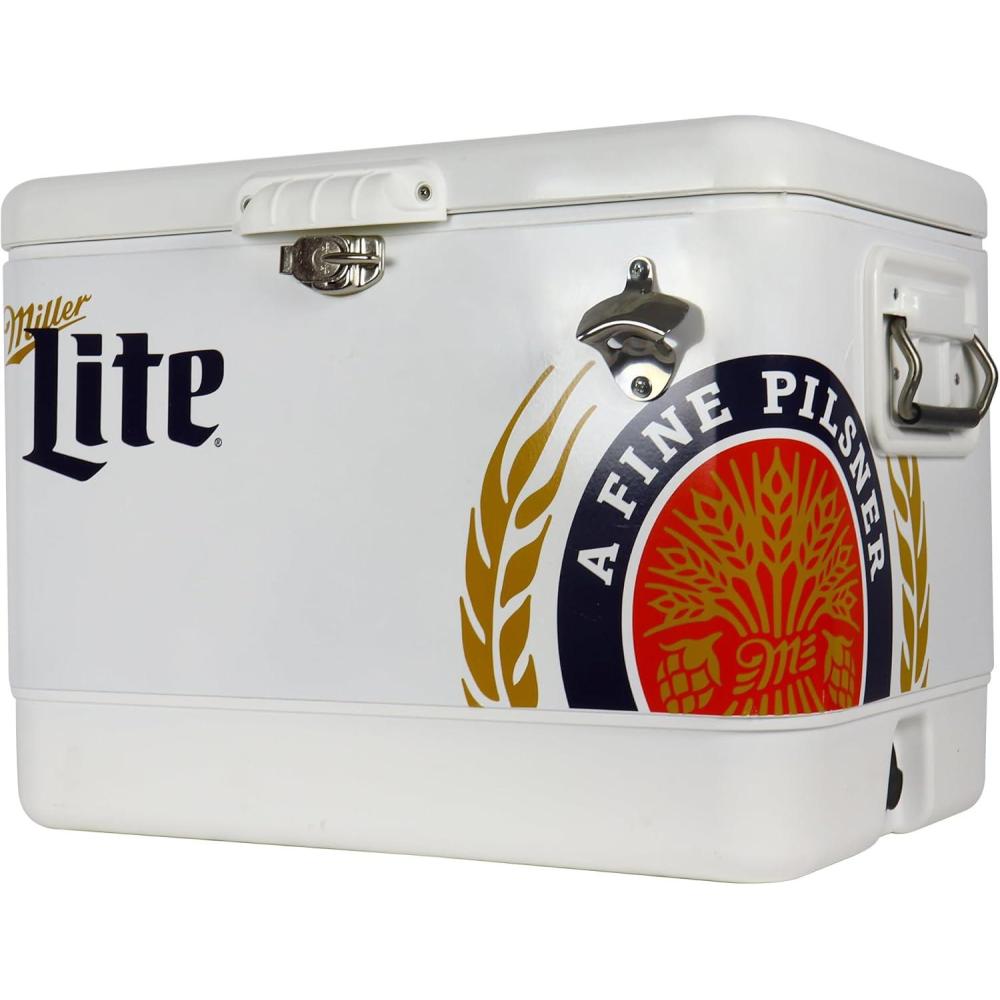 image:imageMiller Light Ice Chest Cooler Portable Ice Bucket with Bottle Opener Vintage Style Insulated for Camping Beach Picnic RV BBQs Tailgating Fishing SteelBelted 85 Can Ice Box 51L 54 qt
