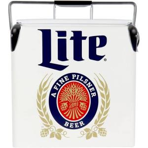 Miller Light Retro Ice Chest Cooler – Portable Ice Bucket with Bottle Opener, Vintage Style, Insulated for Camping, Beach, Picnic, RV, BBQs, Tailgating, Fishing, 18 Can Ice Box, 13L (14 qt)