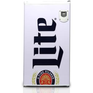 Miller Lite Koolatron Compact Fridge, Bottle Opener, 90 L/ 95 Quart 3.2 Cubic Foot for Snacks, Frozen Meals, Beverages, Juice, Beer, Den, Dorm, Office, Games Room, or RV